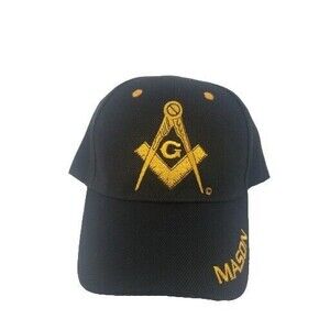 Freemason Mason Baseball Style Hat Black Strapback Gold Embroidered Hook & Loop